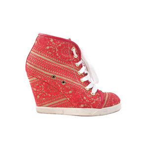 Excellent Judari Red Textile Wedge Heel Shoes Size 35 with White Laces
